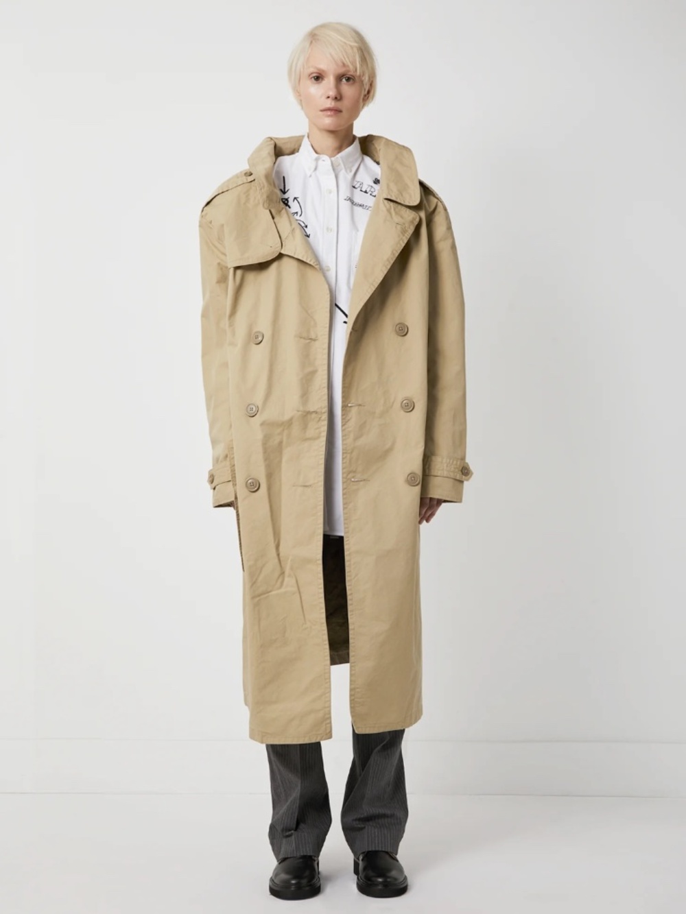 R13 Gusset Back Trench Coat  in Rinse Khaki Size L